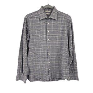 SUITSUPPLY Men's Navy Gray Plaid Button Down Egyptian Cotton Shirt 38/15